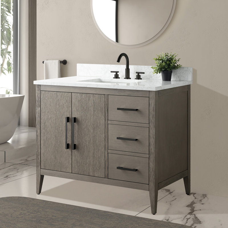 Chambery 42" Single Sink Bathroom Vanity with Engineered Marble Top, Matte Black, Driftwood Gray