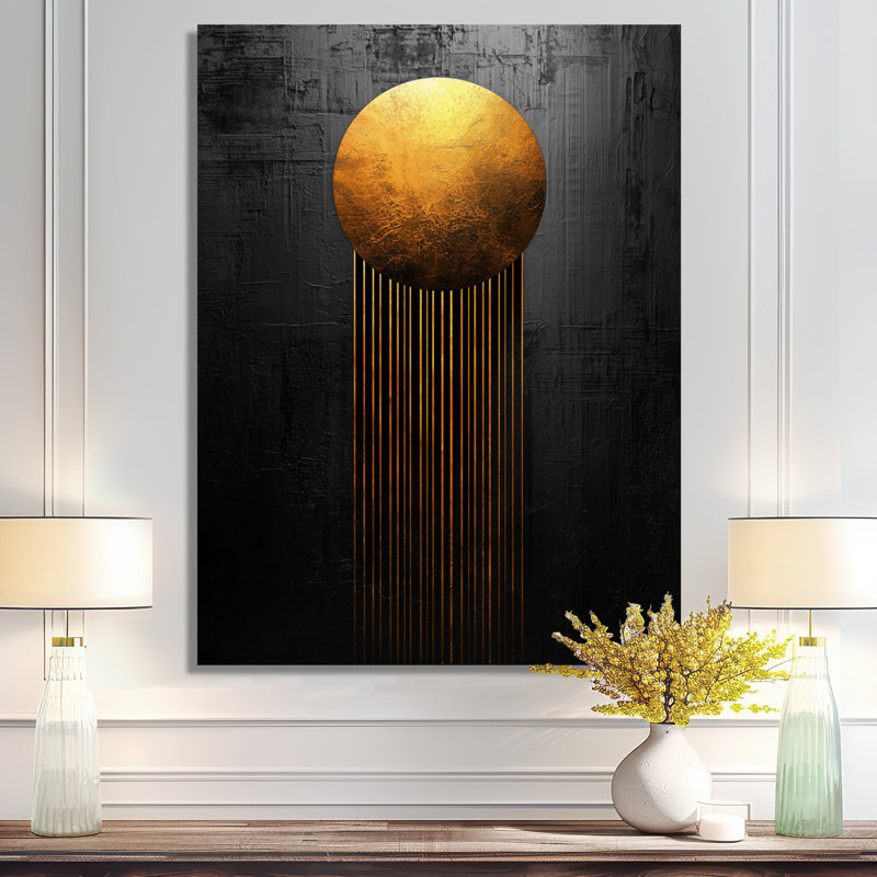 Lune sans limite dorée et noire - rêverie III - art mural géométrique abstrait, H 20 po x l 12 po