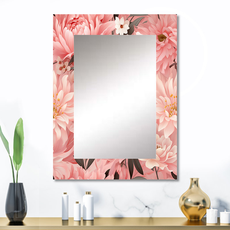 Chrysanthème rose floral pivoine délicatesse - miroir décoratif floral, miroir mural de chalet, impression d'art en métal