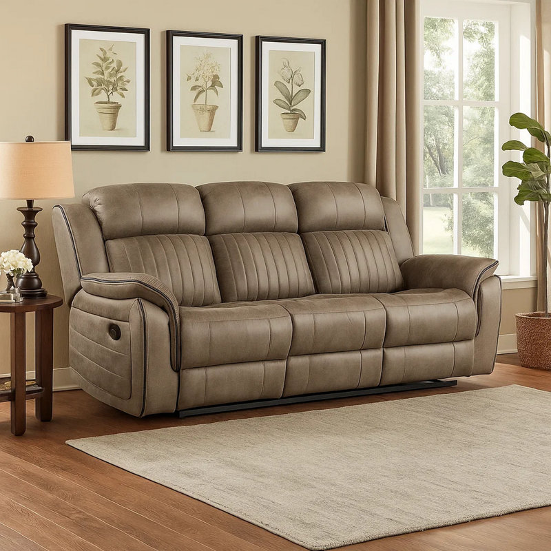 Ariste 83.07'' Pillow Top Arm Reclining Sofa, Sandy Brown Microfiber/Microsuede