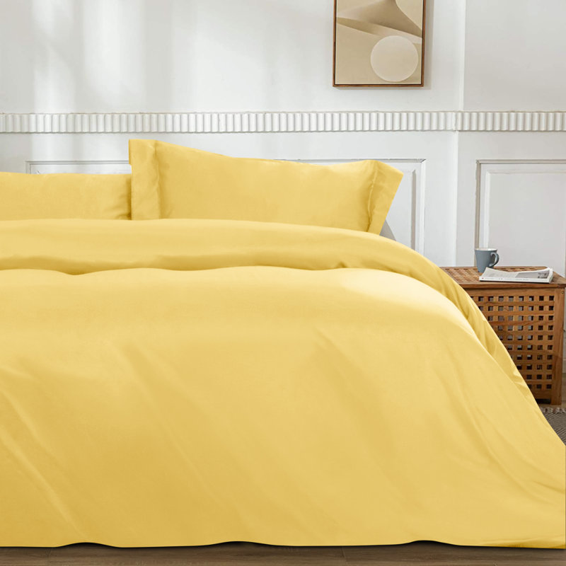Ensemble de housse de couette 3 pièces, ensemble d'édredon en satin avec fermeture à glissière cachée - NTBAY, Jaune