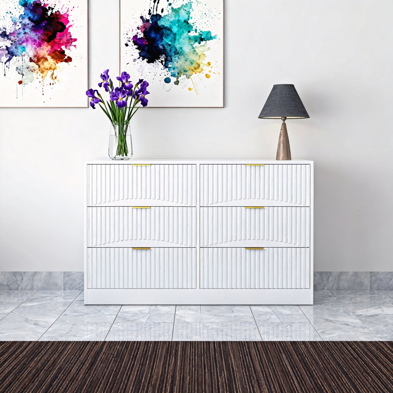 Commode moderne à 6 tiroirs, Blanc