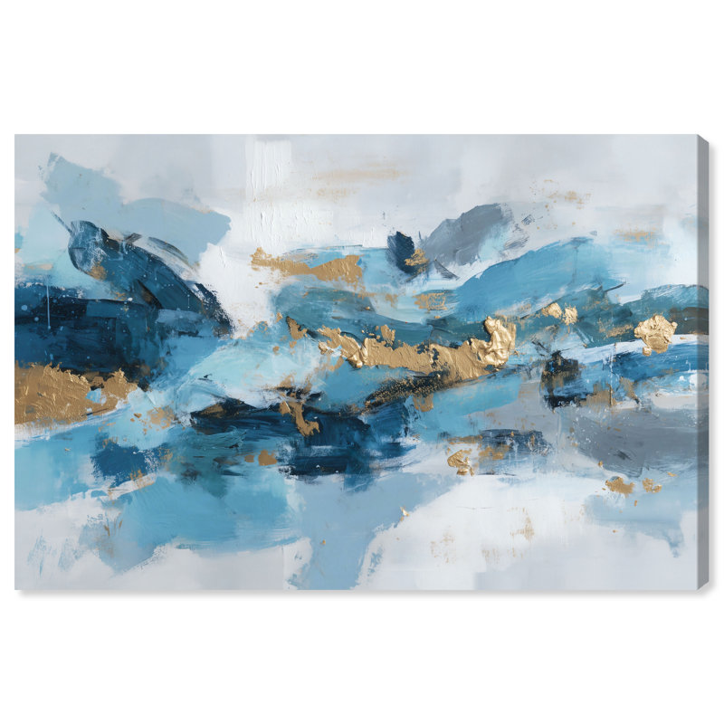 "Ocean Foil II", art mural bleu et doré par Art Remedy, prêt à être accroché, 45 x 30, H 30 po x l 45 po
