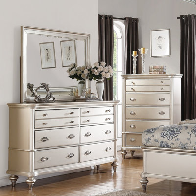 Classic Bedroom Elegant Dresser Only Antique Silver Storage Drawers 1pc Dresser Plywood Furniture