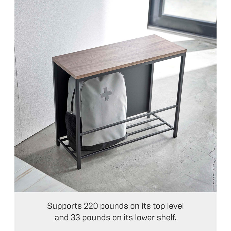 Black Steel and Wood Entryway Storage Bench with Concealed Storage