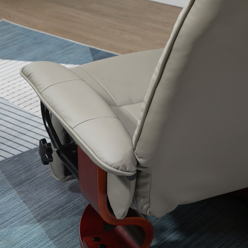Fauteuil inclinable manuel en similicuir avec accoudoirs rembourrés à base pivotante en bois, Gris