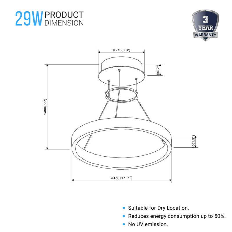 Luminaire suspendu à DEL unique et unique à niveaux 1 lumière Aelen, Noir mat