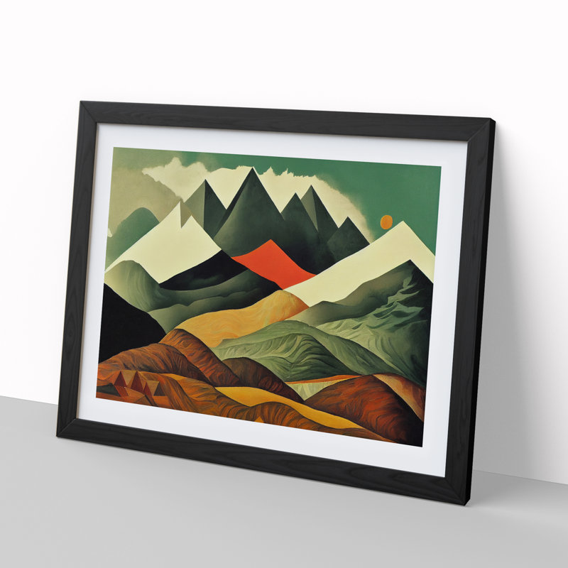 Fascinating Mountain Landscape Abstract - Single Picture Frame Print, Black, 46cm H x 64cm W x 2cm D