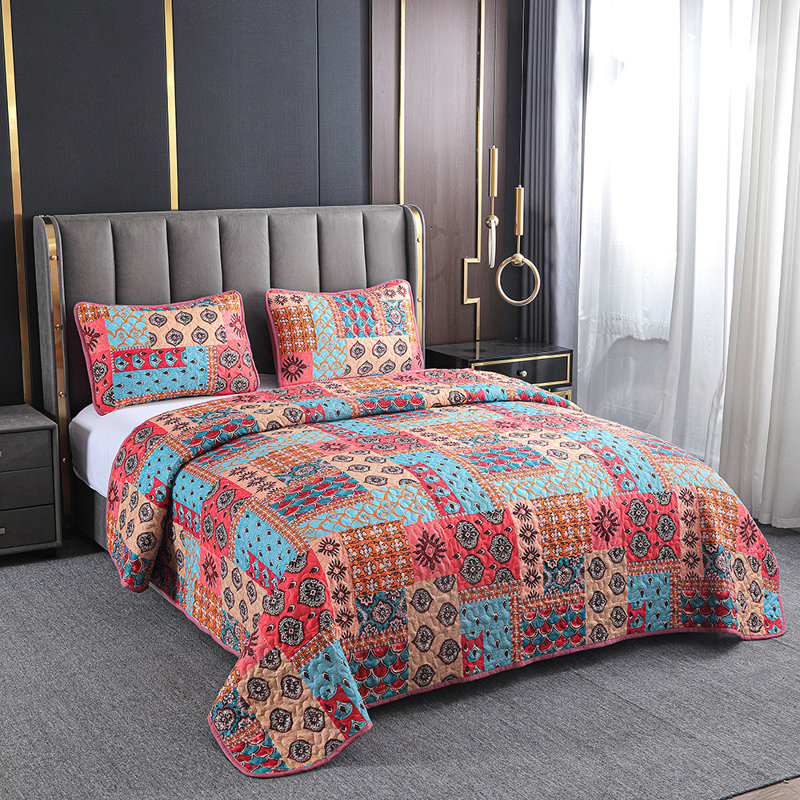 Ensemble de couvre-lit matelassé 3 pièces Bohemian Patchwork, Lit simple