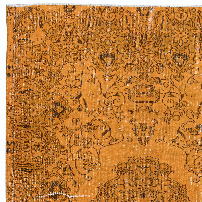 Tapis orange en laine fabriqué à la main 5,2 x 8,4 pi de style moderne médaillon 5,2 x 8,4 pi