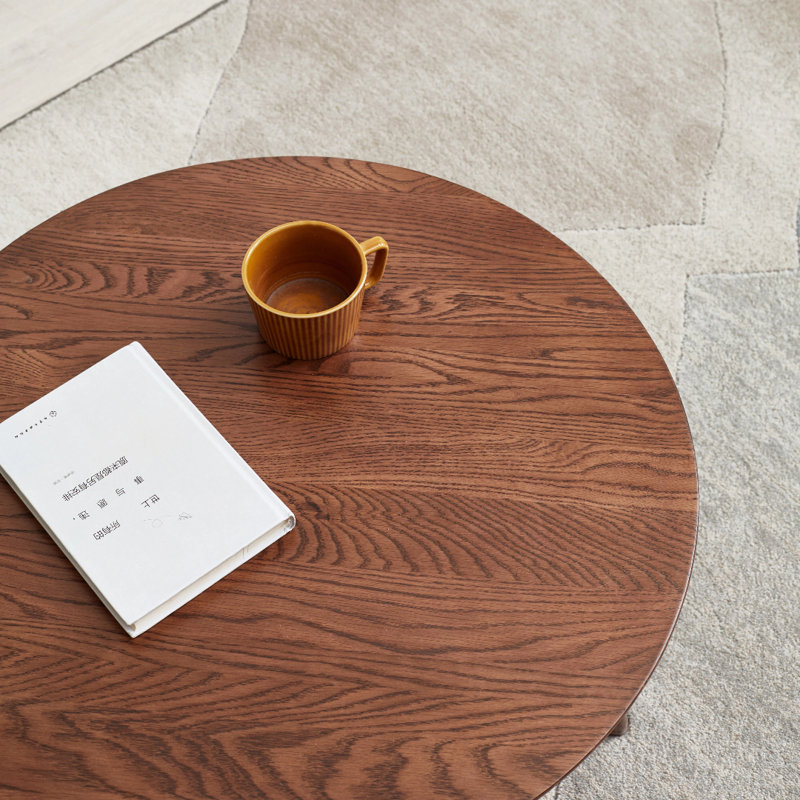 Solid Wood Three Leg Coffee Table, Brown Oak