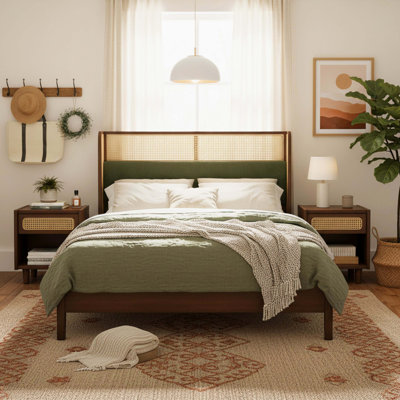 Queen Size Bed Frame with Headboard, Solid Wood Bed, No Box Spring Required, Modern Bedroom Furniture