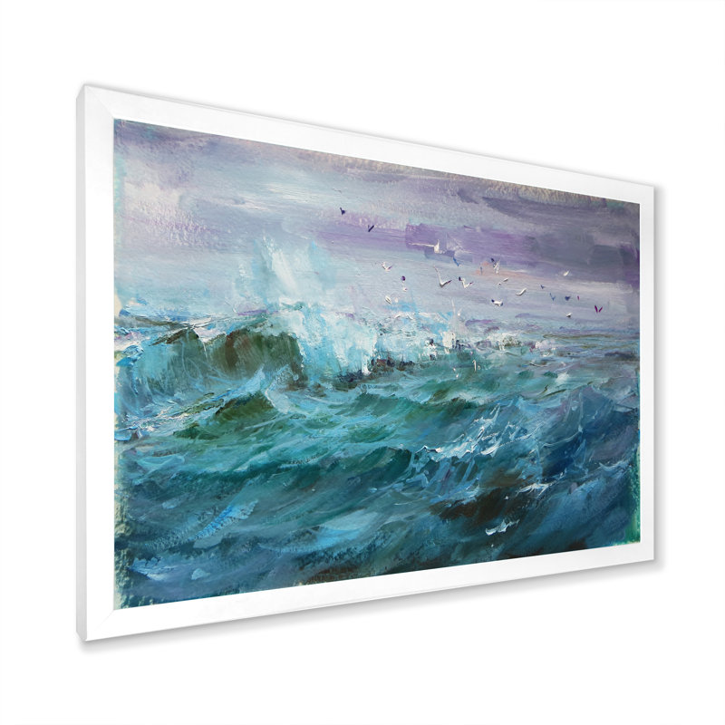 Warm Surf Waves II - reproduction d'art sur toile nautique et côtière, H 30 po x l 40 po x P 1,5 po, Cadre photo blanc