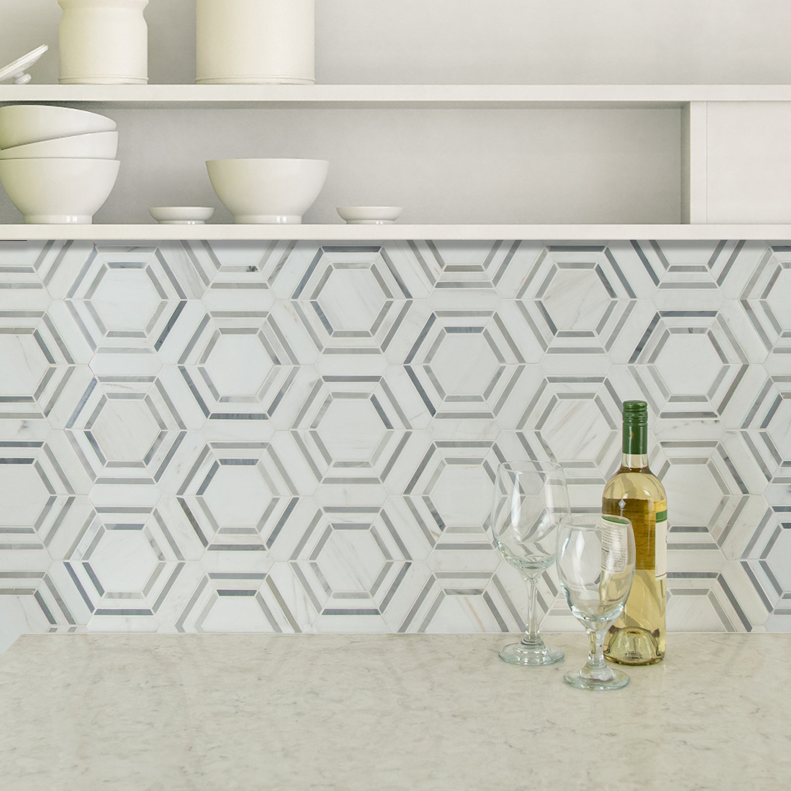 Lattice Fog Geometric 11" x 13" Marble Mosaic Tile, Lattice Fog