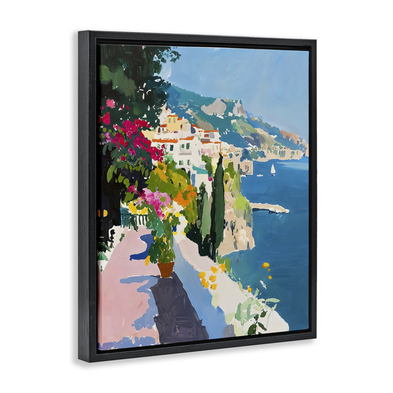 Cadre flottant côtier italien, design par Riley B, H 31 po x l 25 po, Cadre flottant noir de jais