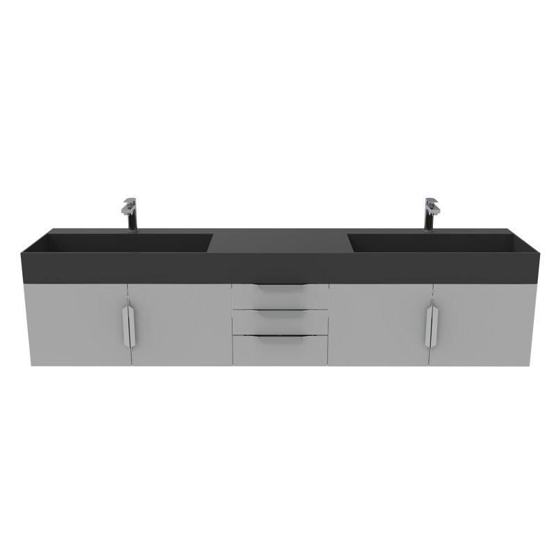 84" Amazon Double Bathroom Vanity with Top, Black, Brushed Nickel, Gray