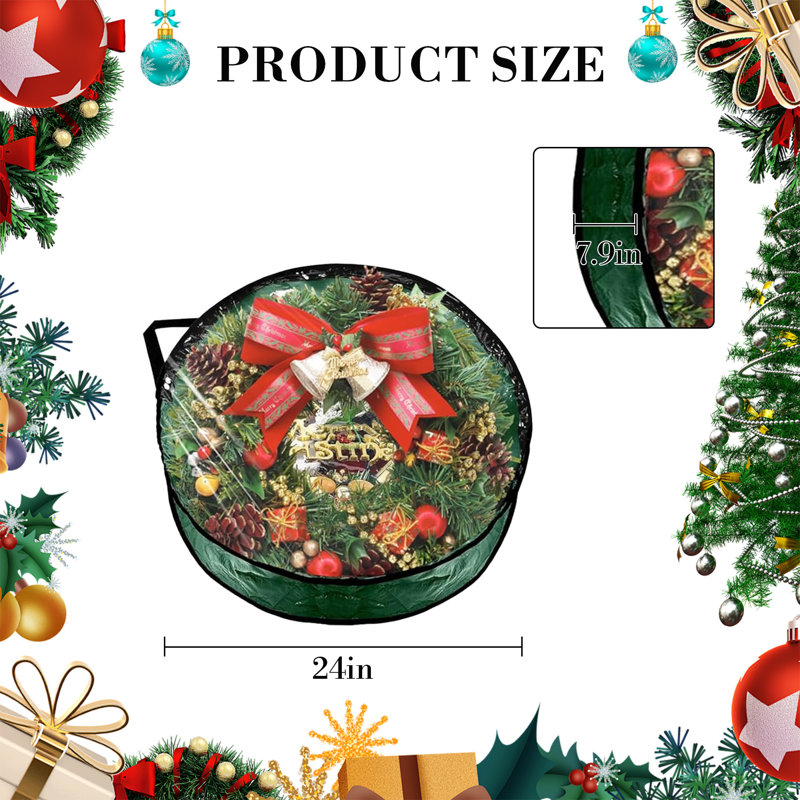 Paquet de 6 sacs de rangement imperméables pour couronne de Noël, H 7,9 po x l 24 po x P 24 po, Vert