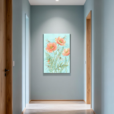 Plantes et fleurs, art floral de libellules sur toile