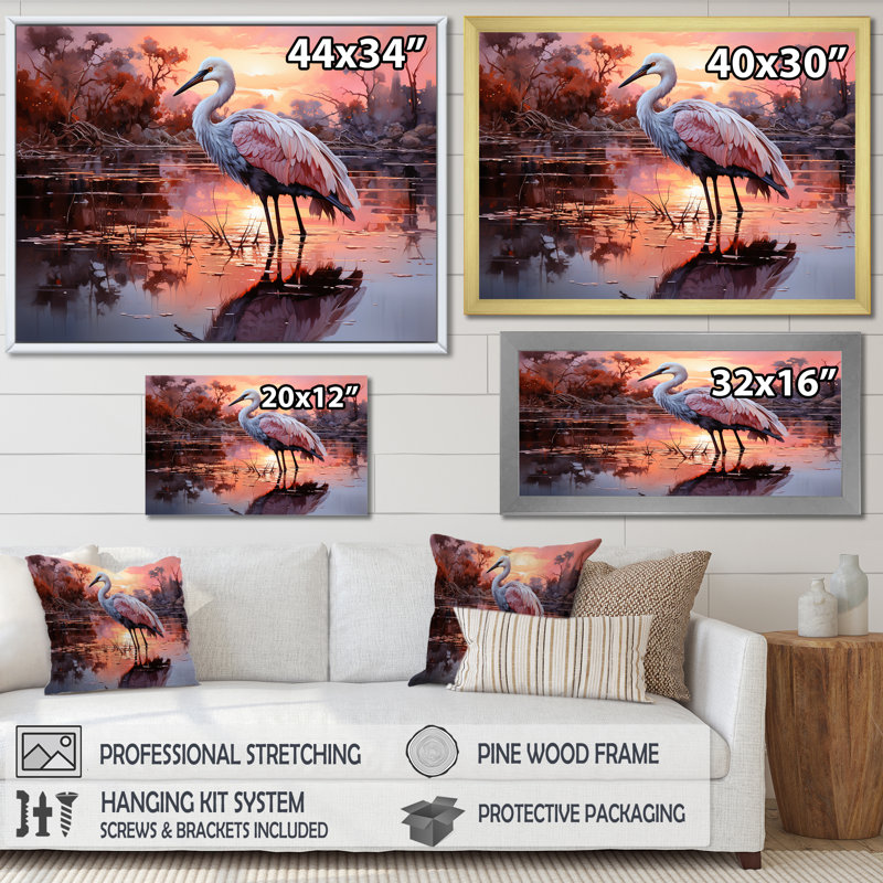 «White Flamingo Lake Serenity» sur impression sur toile, White Single Picture Framed, H 34 po x l 44 po x P 1,5 po