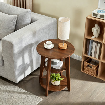 3-Tier Round End Table, Wood Accent Table with Storage Shelf, Small Side Table for Living Room ,Bedroom