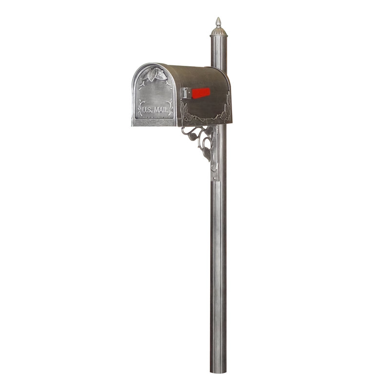 Boîte aux lettres trottoir floral avec poteau inclus, Argent suédois