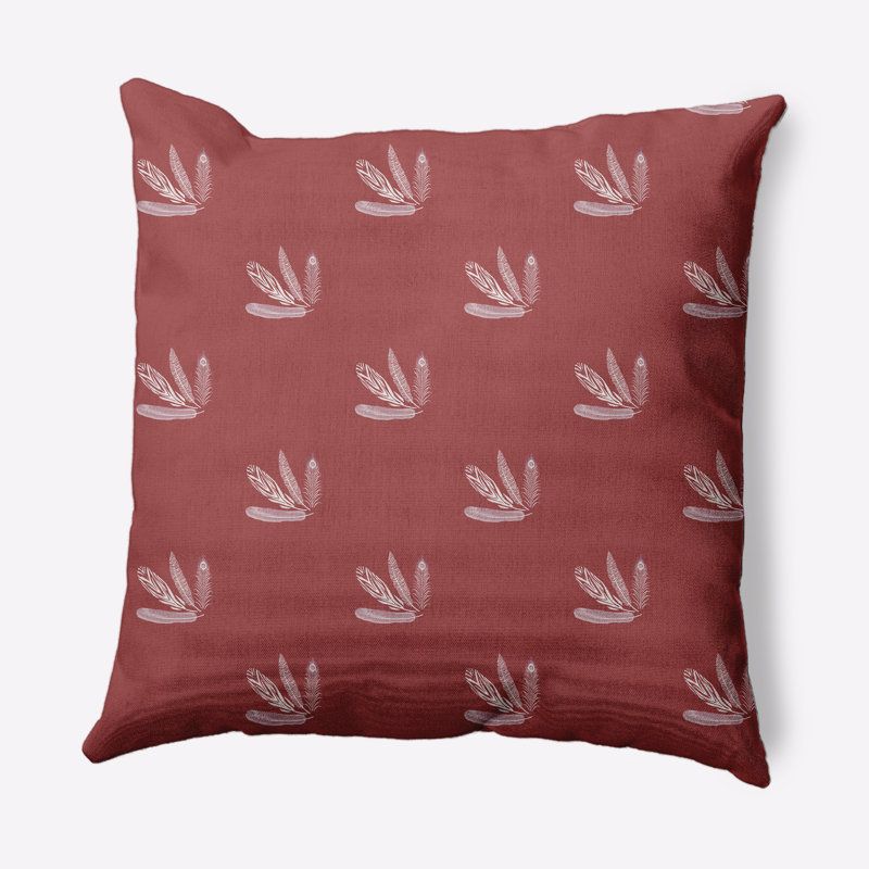 Coussin décoratif à motif de plumes, 20 po x 20 po, Rouge