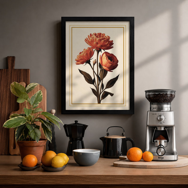 Carnation Studies Botanical - Framed Print, A2 - 59.4 x 42.0 cm, Black