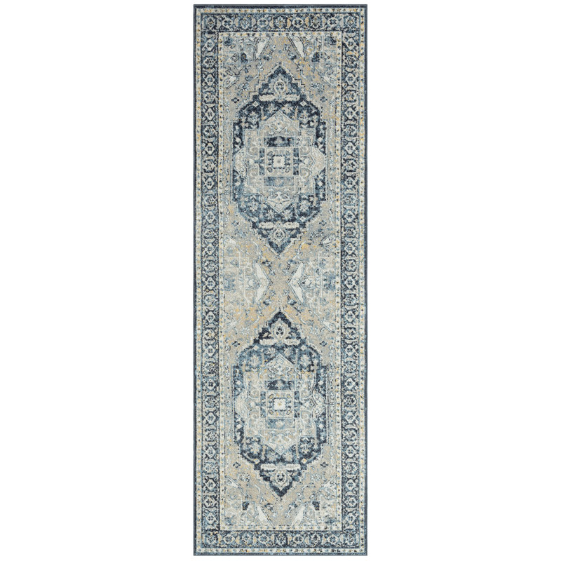 Amaresh Oriental Machine Washable Ivory/Charcoal Area Rug, Runner 2'2" x 7'2"