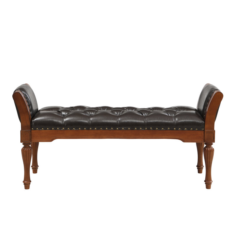 Bancs en similicuir capitonné, structure en bois de 137 cm, style rétro, Brown*Solid Colour 2