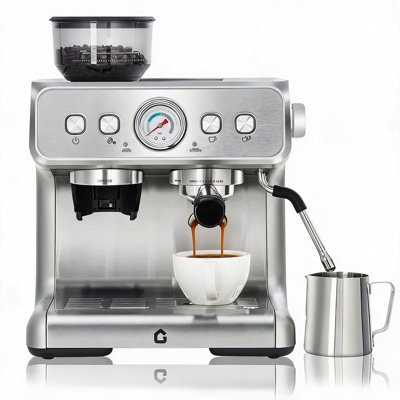 Machine à café à 20 barres avec moulin intégré, machine à expresso en acier inoxydable noir, réservoir d'eau amovible de 2,8 L, buse à vapeur mousseur à lait, volume de tir réglable pour la maison et le bureau