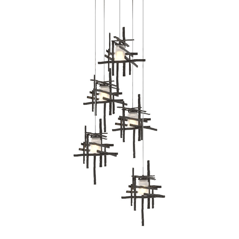 Tura 5 - Light Cluster Pendant, 50" - 130", Seeded Clear, Oil Rubbed Bronze