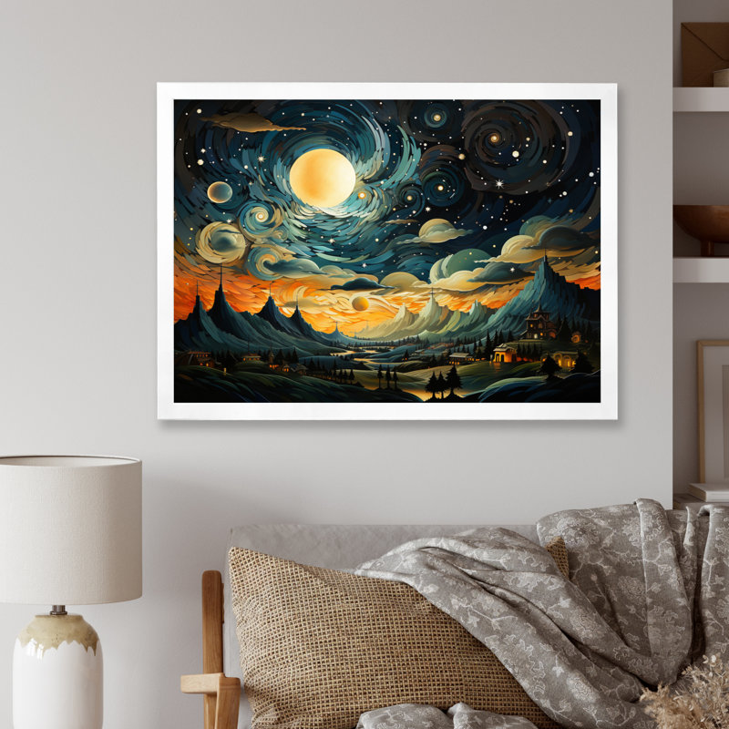 Collage symphonique céleste orange et bleu ciel II, Cadre photo blanc, H 12 po x l 20 po x P 1 po