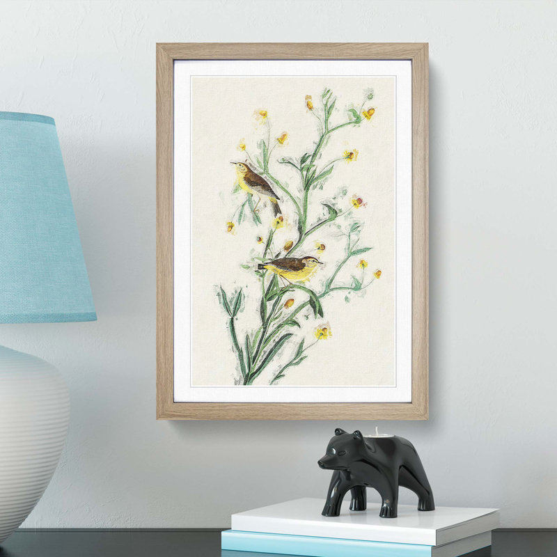 Yellow Red-Poll Warbler From Birds by John James Audubon - Picture Frame Painting Print, Oak Framed, 48cm H x 36cm W x 2cm D