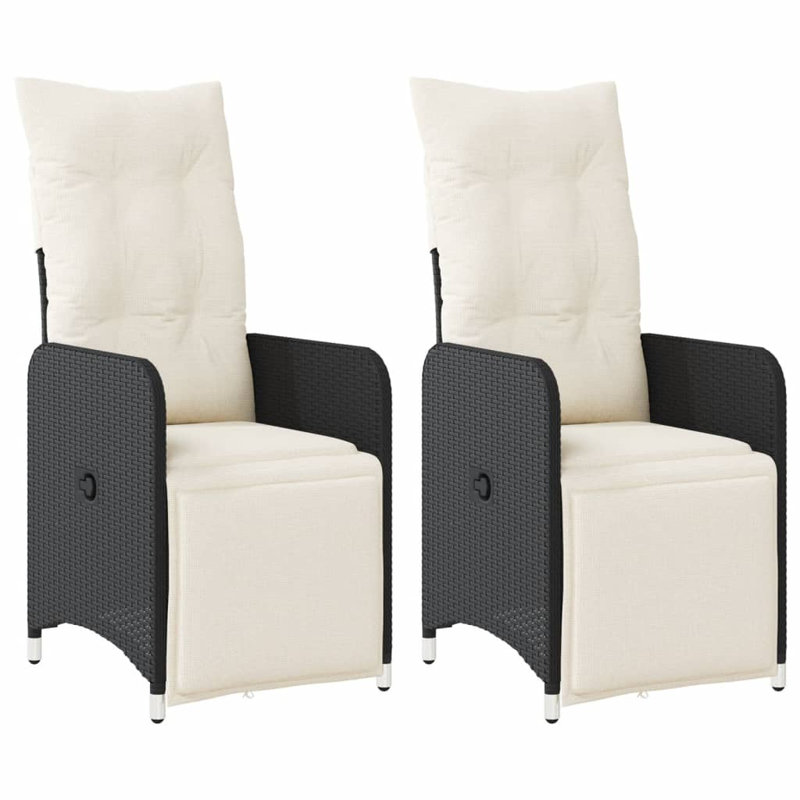  Ensemble de 2 chaises de jardin inclinables noires, blanc crème, Blanc, crème, Noir