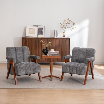  Modern Solid Wood Chenille Upholstered Accent Chairs Set of 2
