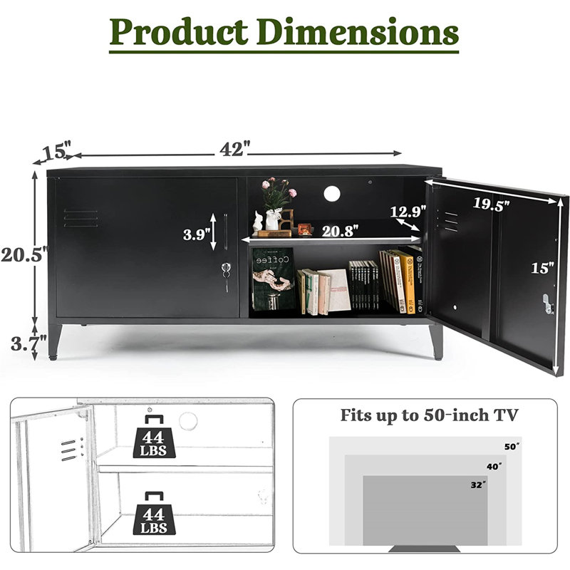 Kousa 42'' Wide 2 - Shelf Storage Cabinet with Cable Management
