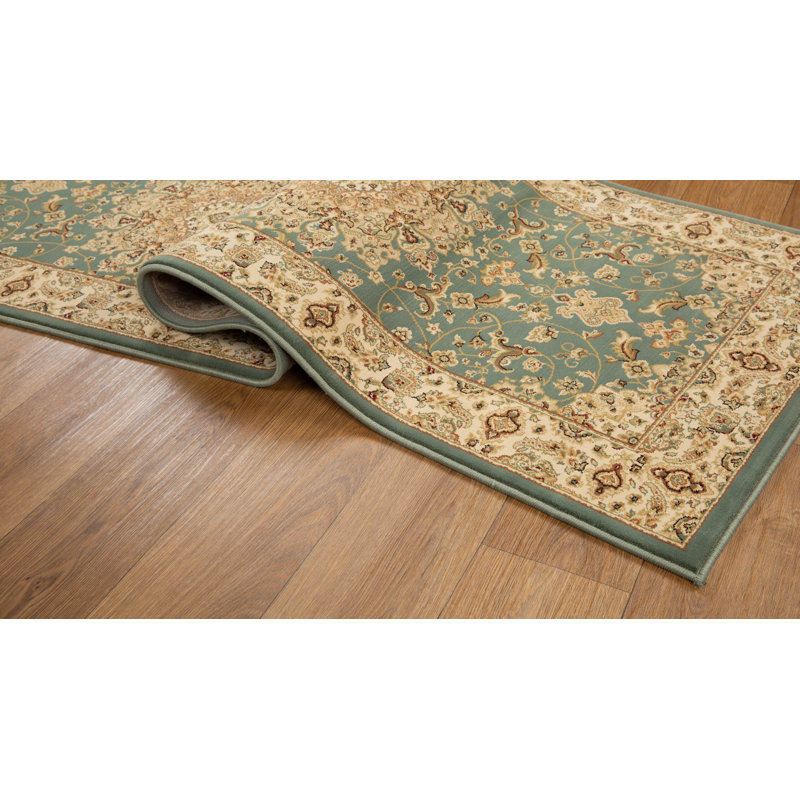 Tapis transitionnel beige / vert Izmir Collection, Tapis de couloir 2 pi 5 po x 7 pi 8 po