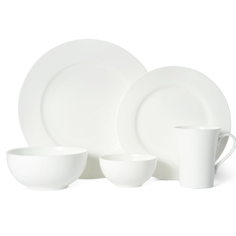 Service de vaisselle léger en porcelaine tendre résistant à l'écaillement de 40 articles pour huit personnes Delray