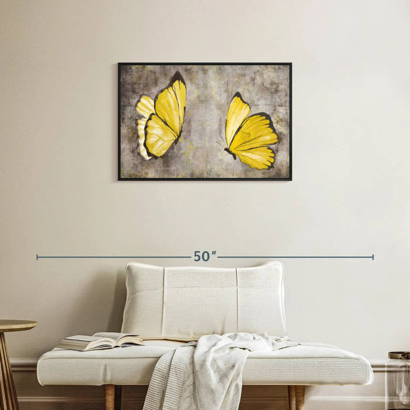 Papillons jaunes, Cadre flottant noir, 31 po x 21 po