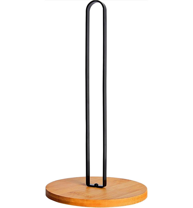 Comptoir porte-serviettes en papier avec base en bambou et tringle en métal, Bambou / noir
