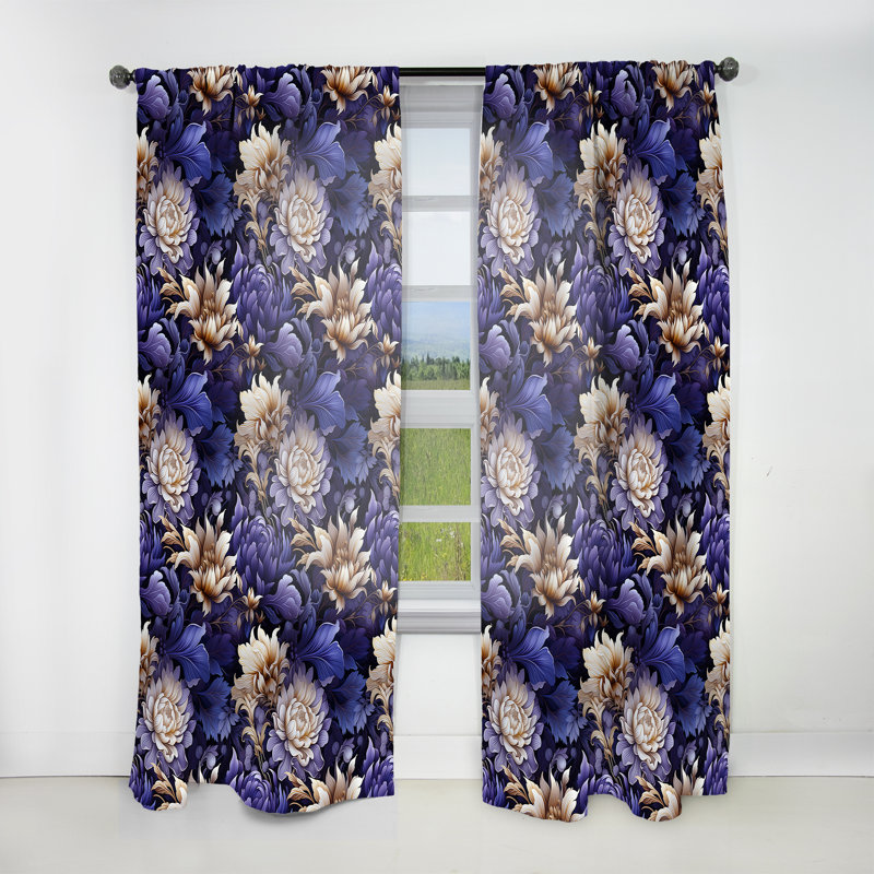 Celestial Purple Damask Mirage II - Bohemian Velvet Curtain - Room Darkening - 1 Panel, 52" W x 95" L