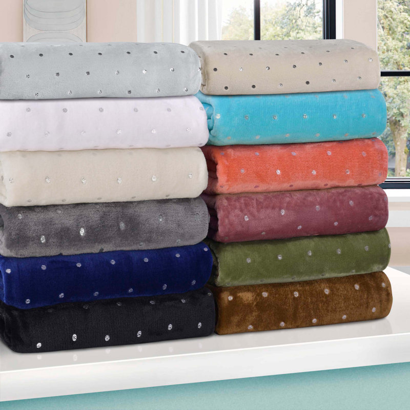 Platinum Polka Dot Reversible Fleece Throw Blanket