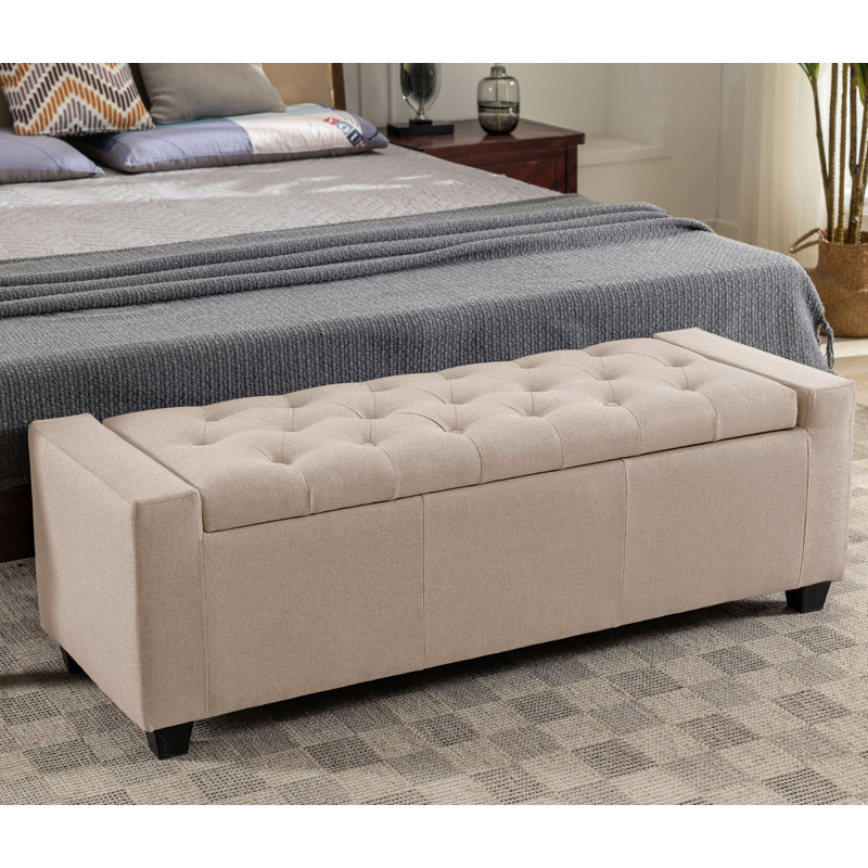 Ayob Polyester Blend Upholstered Storage Bench, Beige