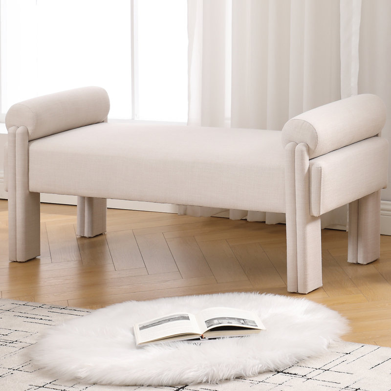 Banc rembourré en fibre de polyester l 54 po, Beige