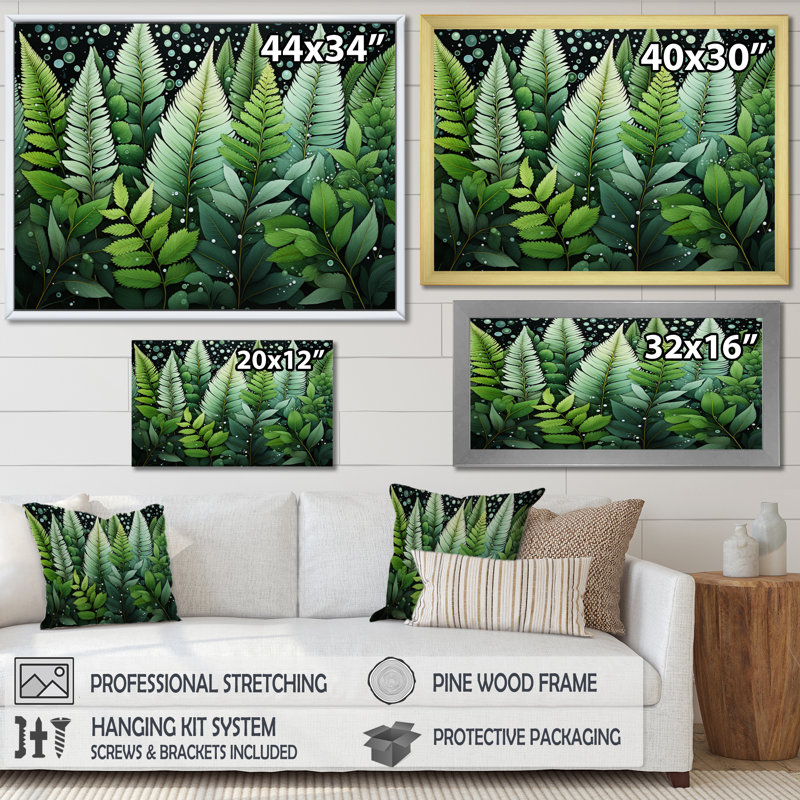 " Ferns Plant Whispering Fronds II ", Cadre flottant brun, H 12 po x l 20 po x P 1 po