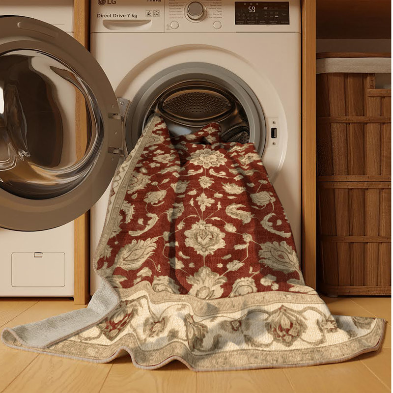 Machine Washable Overdyed Brown Area Rug, Square 3'