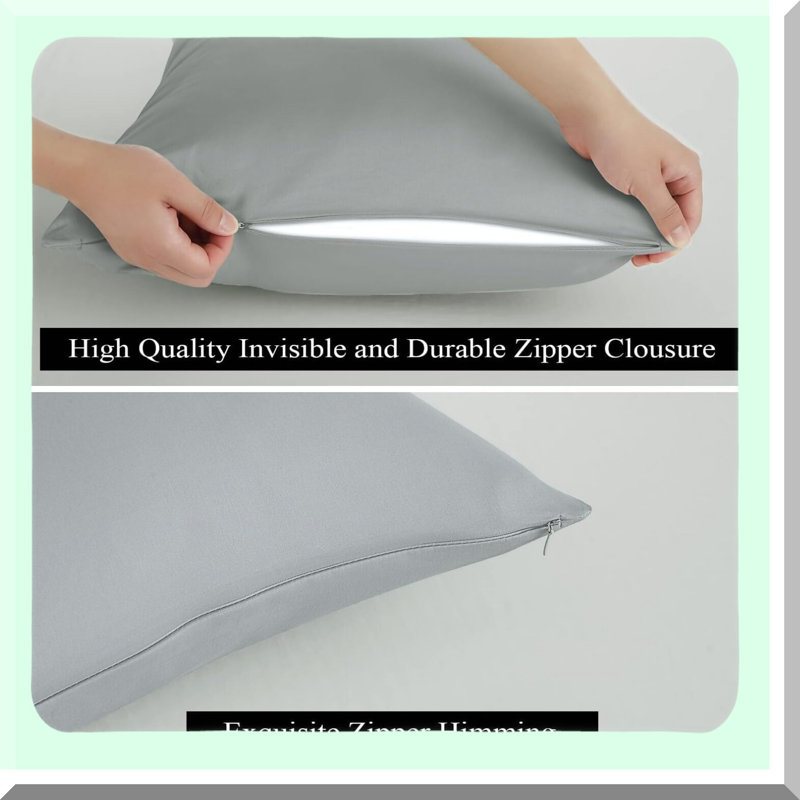 CoolCotton Zippered Pillow Guard Set - 600TC Sateen Weave, Quiet & Breathable, Easy Care, Gray, 2PCS