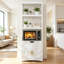 Support à micro-ondes à 3 niveaux avec station de charge, support de cuisine de ferme autoportant pour 1,0 pied cube Four, armoire à café avec tiroir et tablettes de rangement, blanc
