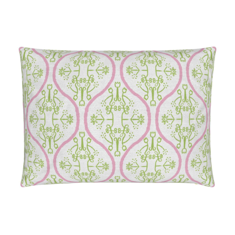 Watercolor Damask Lumbar Pillow Cover & Insert, Pink & Green Damask