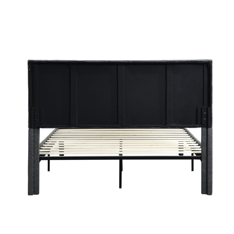 Grand lit avec tête de lit tapissier - Base de matelas robuste avec sommier sans sommier gris